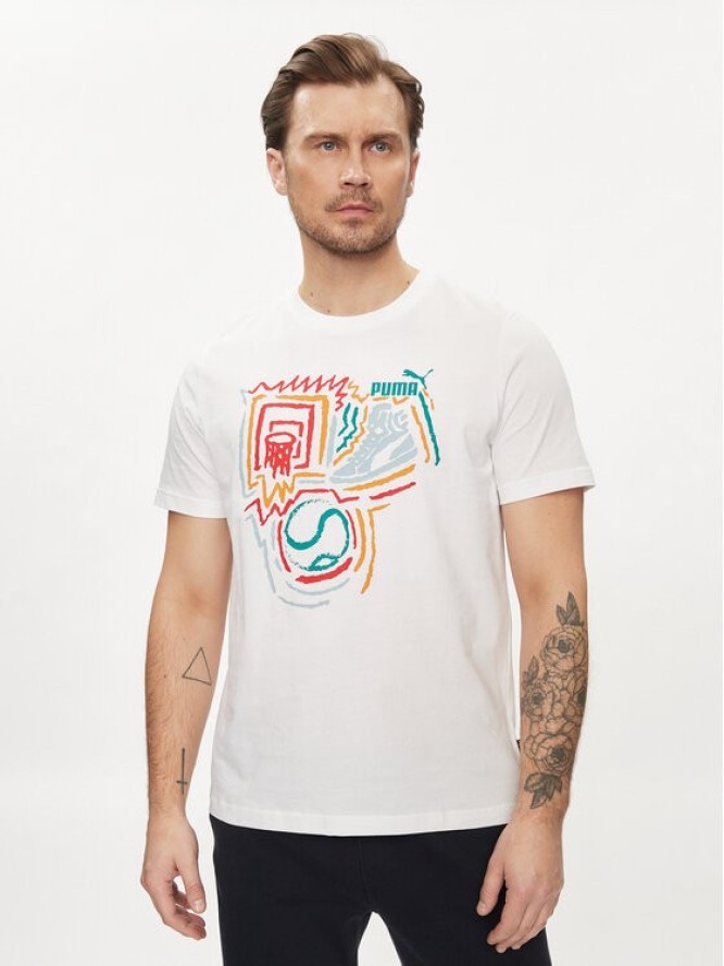 Puma T-Shirt Graphics Year of Sports 680176 Biały Regular Fit