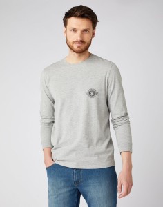 WRANGLER LS BIKER TEE MĘSKA KOSZULKA Z DŁUGIM RĘKAWEM MID GREY MEL W7K5D3X37