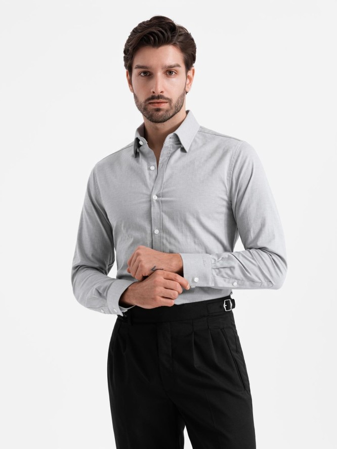 Męska koszula SLIM FIT z ozdobnej tkaniny – szara V2 OM-SHCS-0175 - XXL