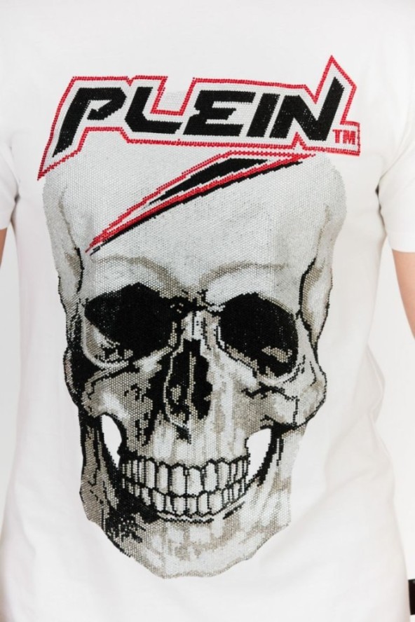 PHILIPP PLEIN Biały t-shirt męski Platinum cut round neck space plein