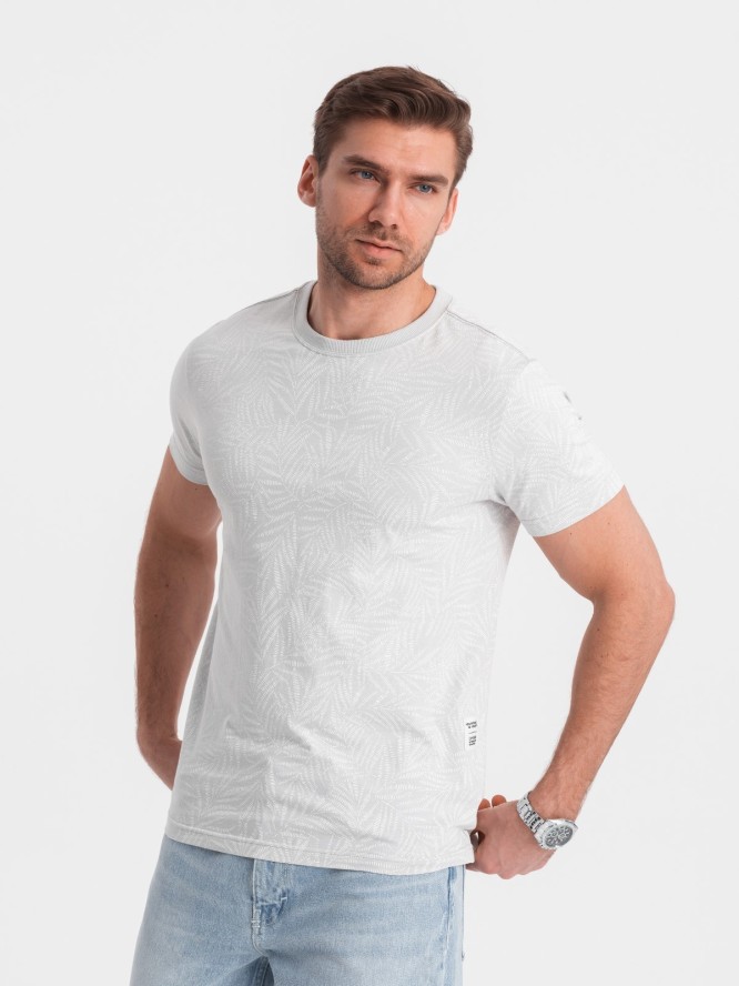Męski t-shirt fullprint w liście palmy - szary V2 OM-TSFP-0182 - XXL