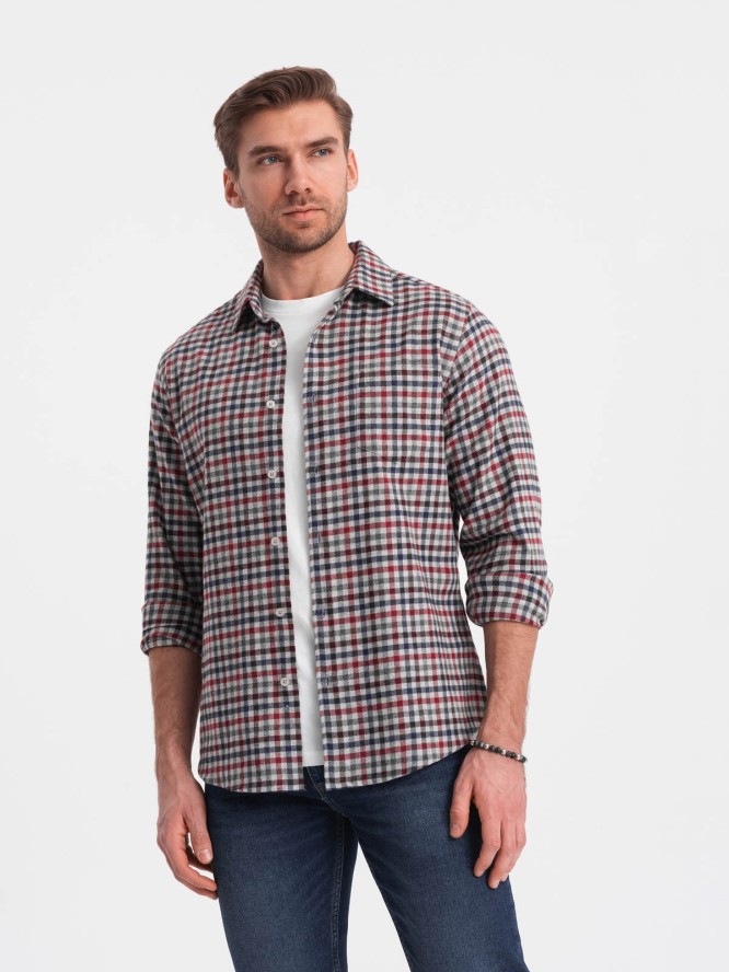 Męska flanelowa koszula w kratę - granatowo-czerwona V3 OM-SHCS-0150 - XXL