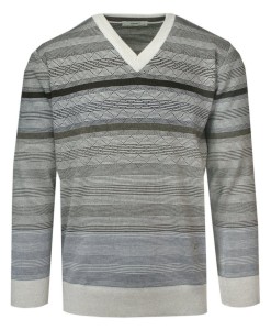 Sweter w Serek, Beżowy, Wzór Geometryczny, V-neck, Męski, Cienki -YAMAK