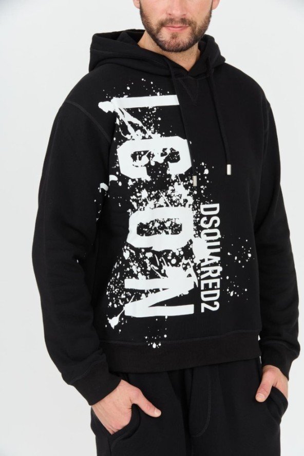 DSQUARED2 Czarna bluza z kapturem Icon Splash Cool Fit Hoodie