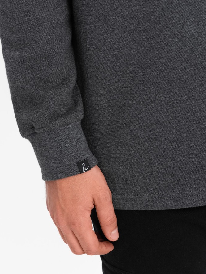 Bluza męska z kołnierzykiem polo ze strukturalnej dzianiny - grafitowy melanż V1 OM-SSNZ-0149 - XXL