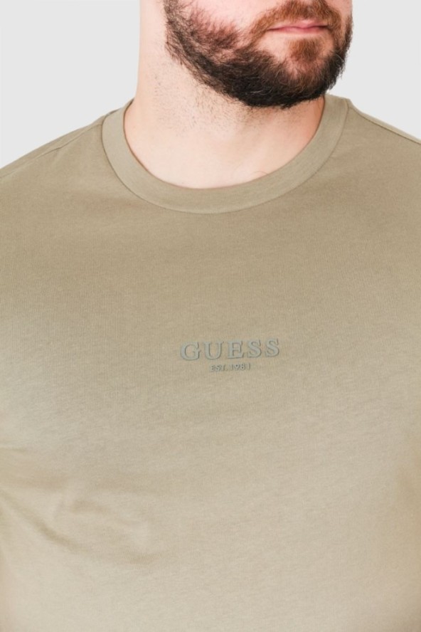 GUESS Khaki t-shirt męski z aplikacją z logo