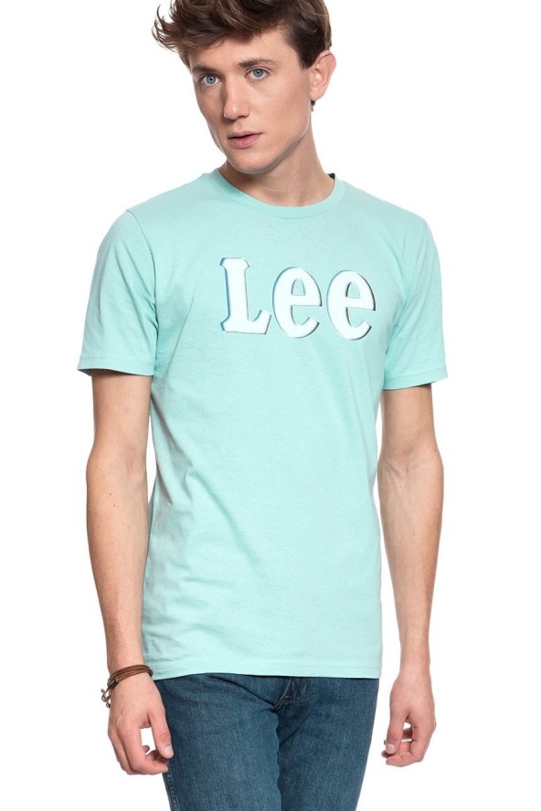 LEE T SHIRT DISTORTED LOGO TEE FADED MINT L61OFENC