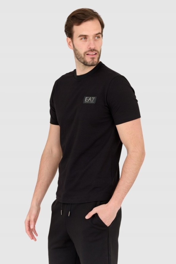 EA7 Czarny męski t-shirt z naszywką z logo