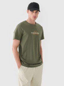 T-shirt regular z nadrukiem męski - khaki