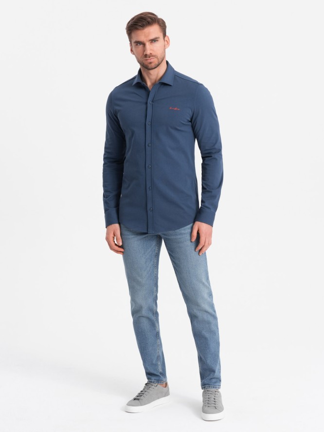 Bawełniana męska koszula REGULAR z dzianiny single jersey - niebieska V1 OM-SHCS-0138 - XXL