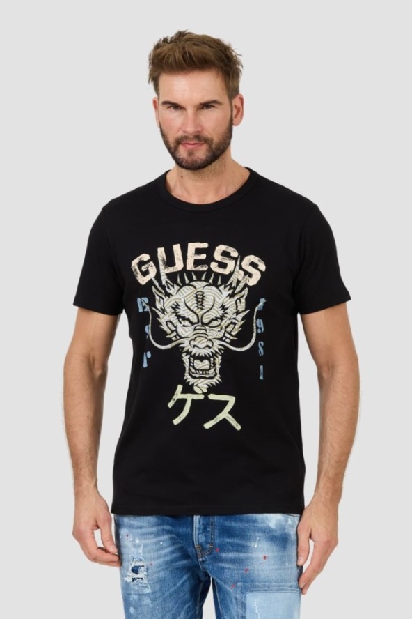 GUESS Czarny t-shirt Dragon Tee