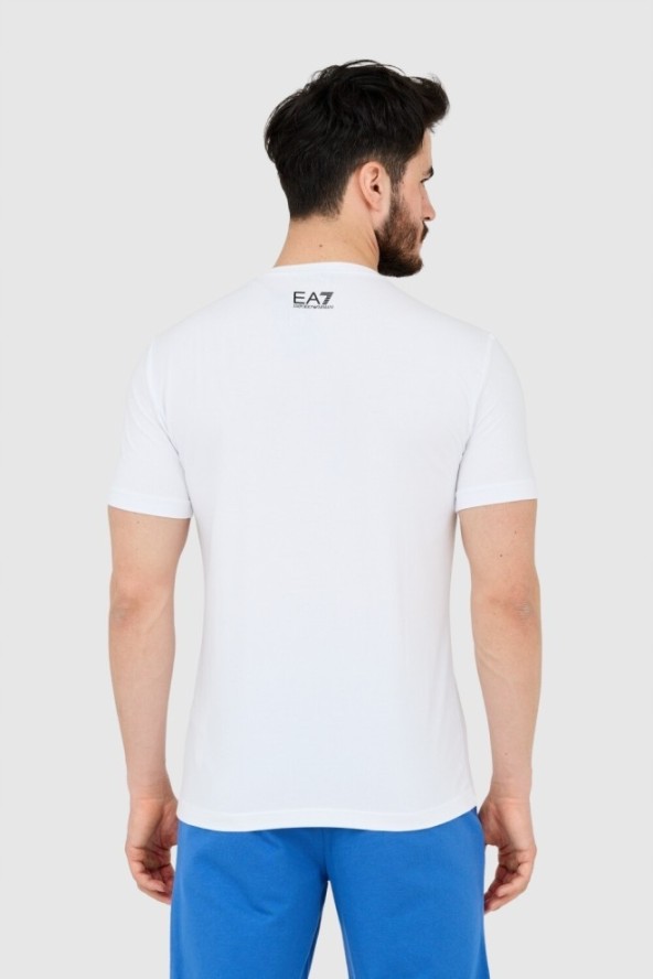 EA7 T-shirt męski biały z dużym czarnym logo