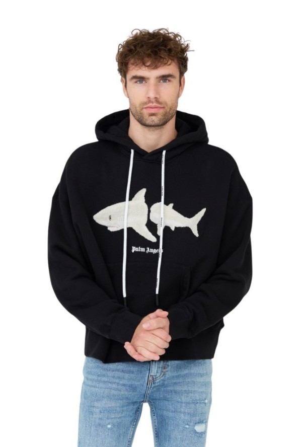 PALM ANGELS Czarna bluza z kapturem White Shark Hoody