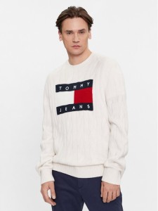 Tommy Jeans Sweter Flag DM0DM17762 Écru Relaxed Fit