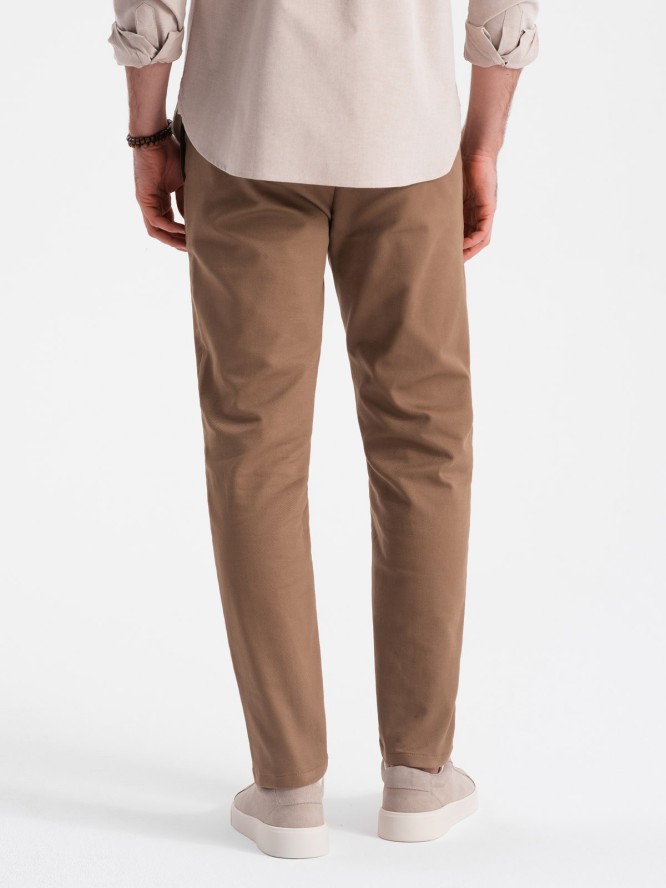 Spodnie męskie chino SLIM FIT z delikatną teksturą - brązowe V2 OM-PACP-0190 - XXL