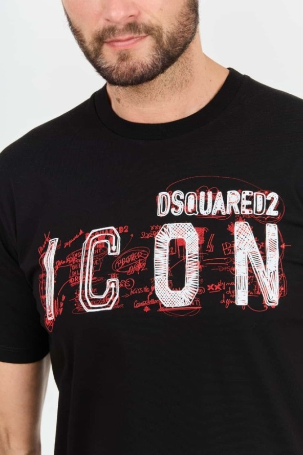 DSQUARED2 Czarny t-shirt Icon Scribble Cool Fit Tee