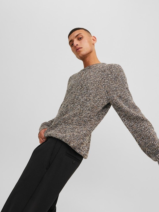 Jack & Jones Sweter "William" w kolorze brązowo-czarno-białym rozmiar: M