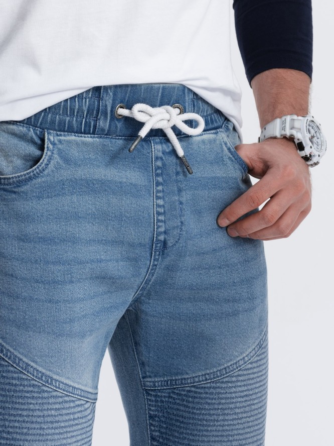 Spodnie męskie joggery jeansowe z przeszyciami - niebieskie V2 OM-PADJ-0113 - XXL