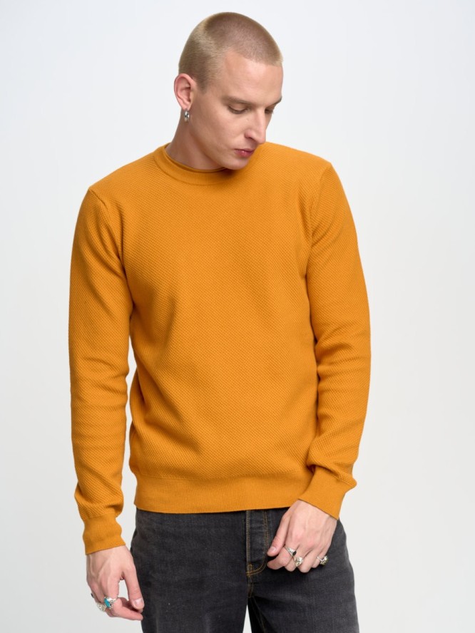 Sweter męski o teksturowym splocie pomaraŅczowy Reyli 703