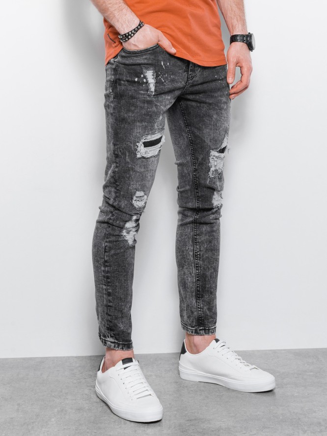 Spodnie męskie jeansowe z dziurami SLIM FIT - szare V2 P1065 - XL