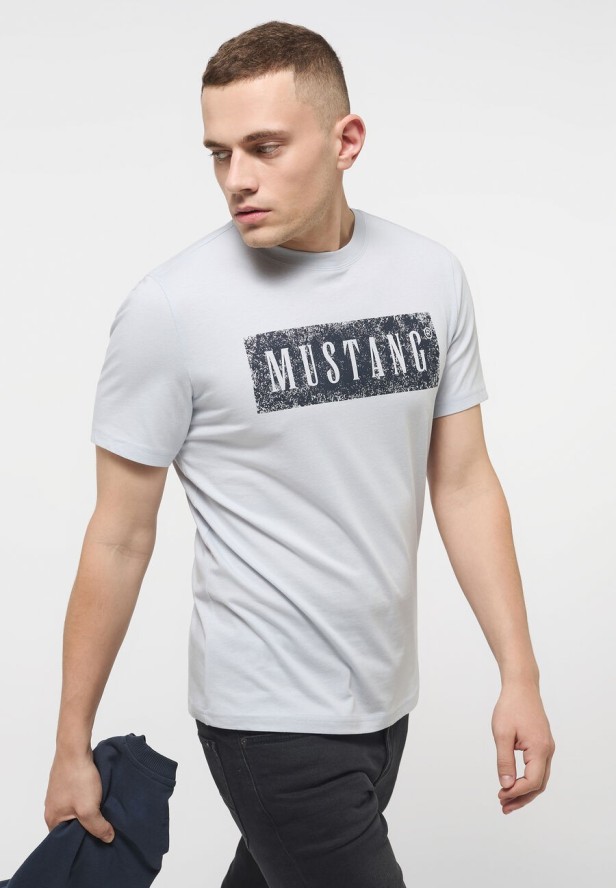 MUSTANG ALEX C PRINT MĘSKI T-SHIRT KOSZULKA LOGO NADRUK GRAY DAWN 1013520 4017