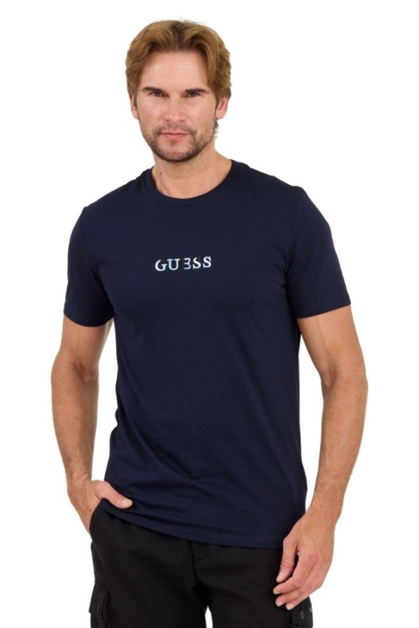 GUESS Granatowy t-shirt z haftowanym logo