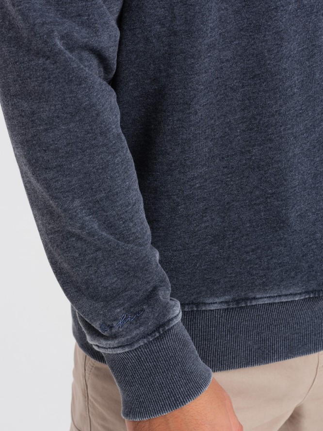 Washowana bluza męska z ozdobnym przeszyciem przy dekolcie - granatowa V4 OM-SSDS-0131 - XXL