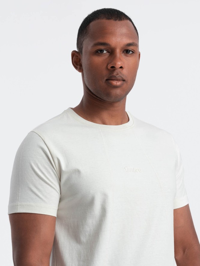 Męska bawełniana koszulka z delikatnym haftem – kremowa V2 OM-TSCT-0170 - XXL