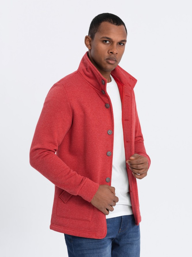 Bluza męska casual ze stójką zapinana na guziki - czerwony melanż V3 OM-SSZP-0171 - XXL