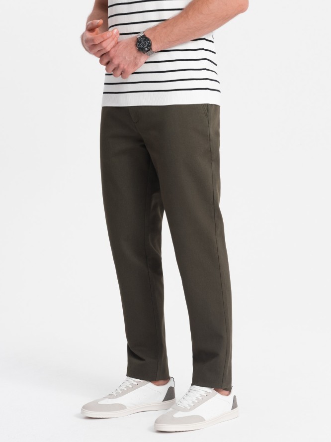 Klasyczne spodnie męskie chino z delikatną teksturą - khaki V2 OM-PACP-0188 - XXL