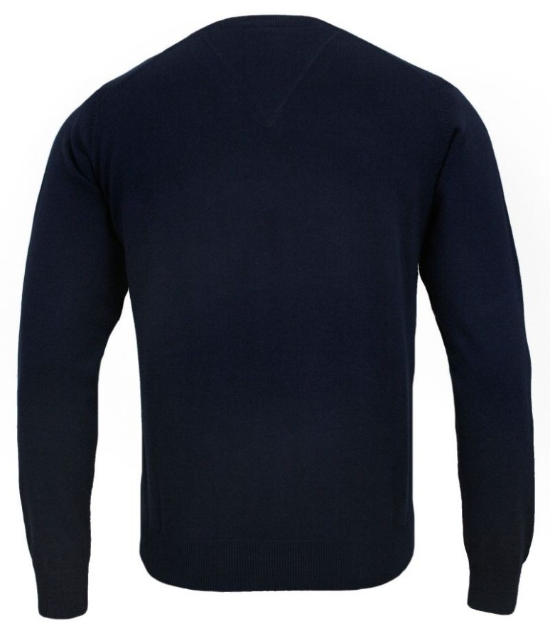 Sweter Granatowy, Bawełniany, Męski (serek) - Klasyczny, V-neck