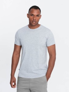 Męski klasyczny bawełniany T-shirt BASIC - szary melanż V5 OM-TSBS-0146 - XXL