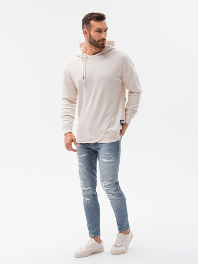 Bluza męska hoodie z przeszyciami - kremowa V1 B1187 - M