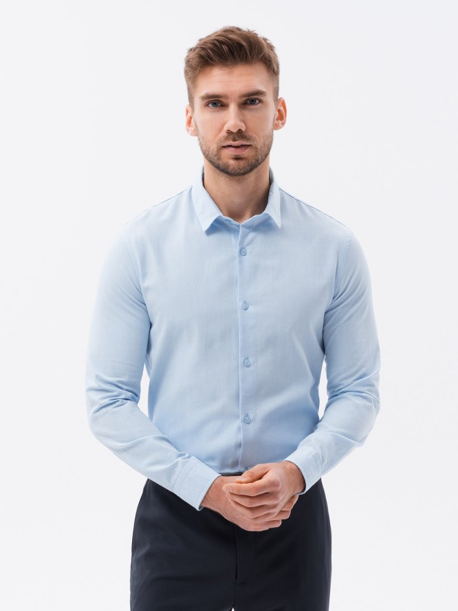 Bawełniana koszula męska z tkaniny w stylu Oxford SLIM FIT - błękitna V8 K642 - L