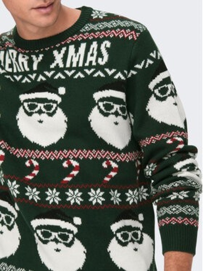 Only & Sons Sweter Xmas Santa 22023994 Zielony Regular Fit
