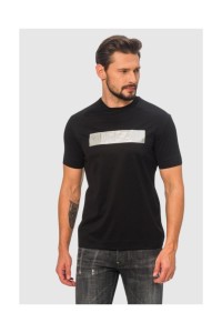 EMPORIO ARMANI Czarny t-shirt męski ze srebrnym logo