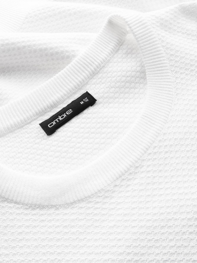 Sweter męski RELAXED FIT z dzianiny o diamentowym splocie – złamana biel V1 OM-SWSW-0110 - XXL