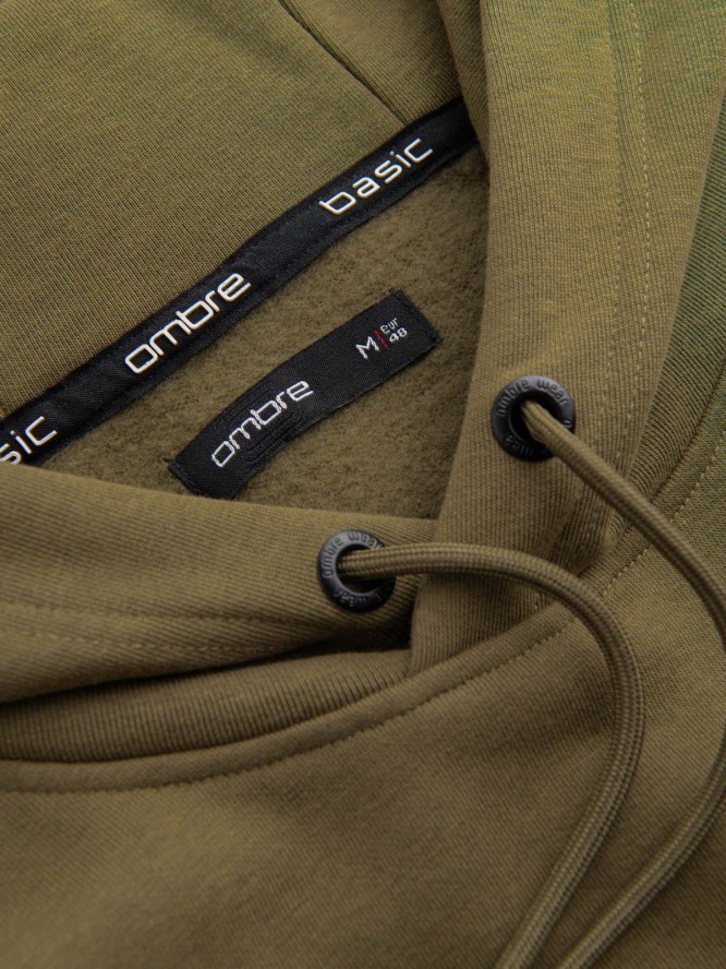 Bluza męska dresowa kangurka z kapturem BASIC – oliwkowa V2 OM-SSBN-0161 - XXL