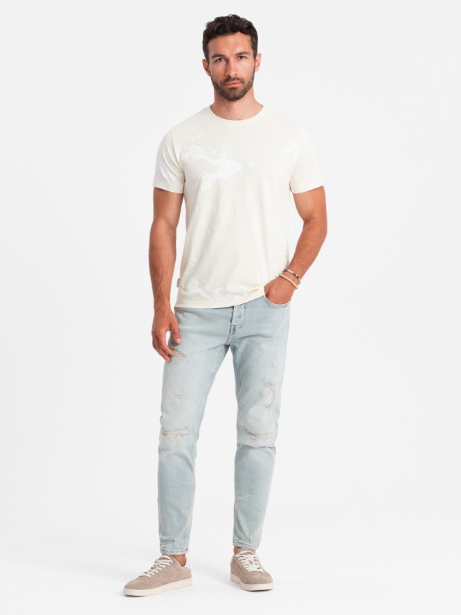 Męski bawełniany t-shirt w esy-floresy – kremowy V7 OM-TSFP-0184 - XXL