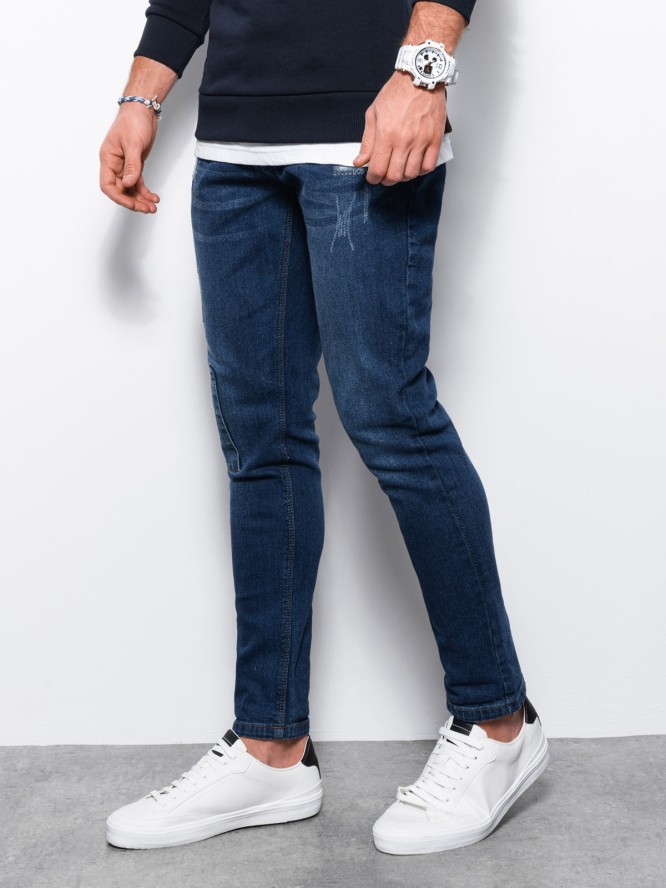 Spodnie męskie jeansowe SKINNY FIT - niebieskie P1060 - XXL