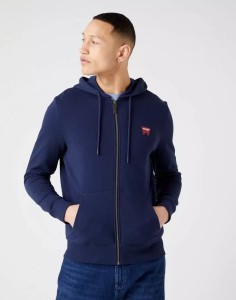 WRANGLER ZIP THRU HOODIE MĘSKA BLUZA KAPTUR LOGO NAVY W664HA114