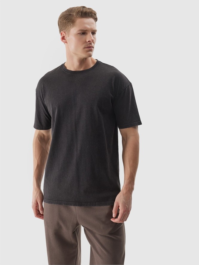 T-shirt oversize gładki męski - czarny