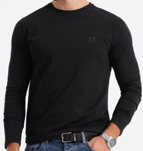 Longsleeve męski SLIM FIT z elastanem i printem – czarny V1 OM-LSBC-0124 - XXL