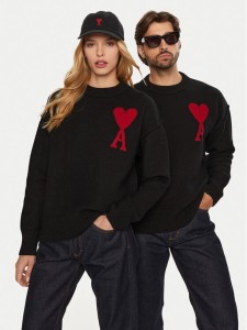 AMI PARIS Sweter BFUKS006.018 Czarny Regular Fit