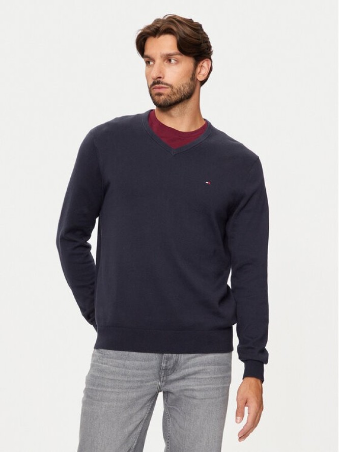 Tommy Hilfiger Sweter Essential MW0MW14745 Granatowy Regular Fit