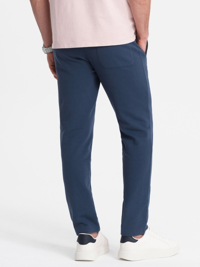 Spodnie męskie dresowe z nogawką bez ściągacza - ciemnoniebieskie V4 OM-PABS-0206 - XXL