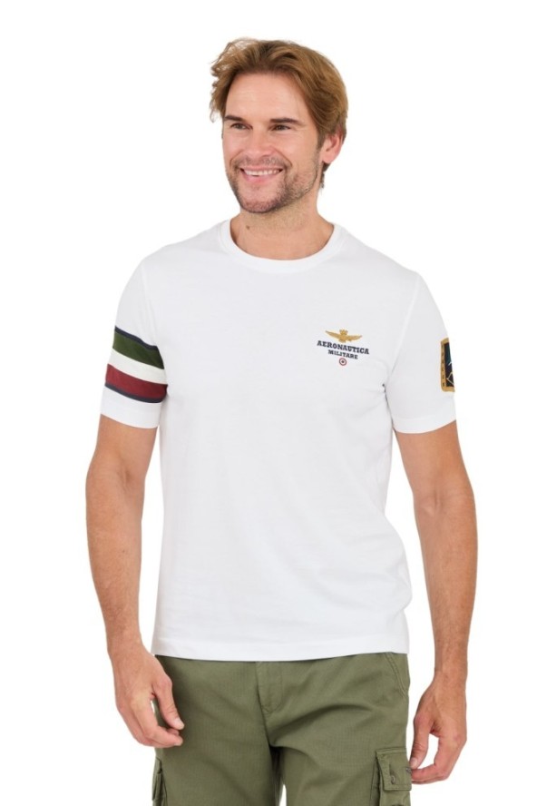 AERONAUTICA MILLITARE Biały t-shirt Tricolor and badge