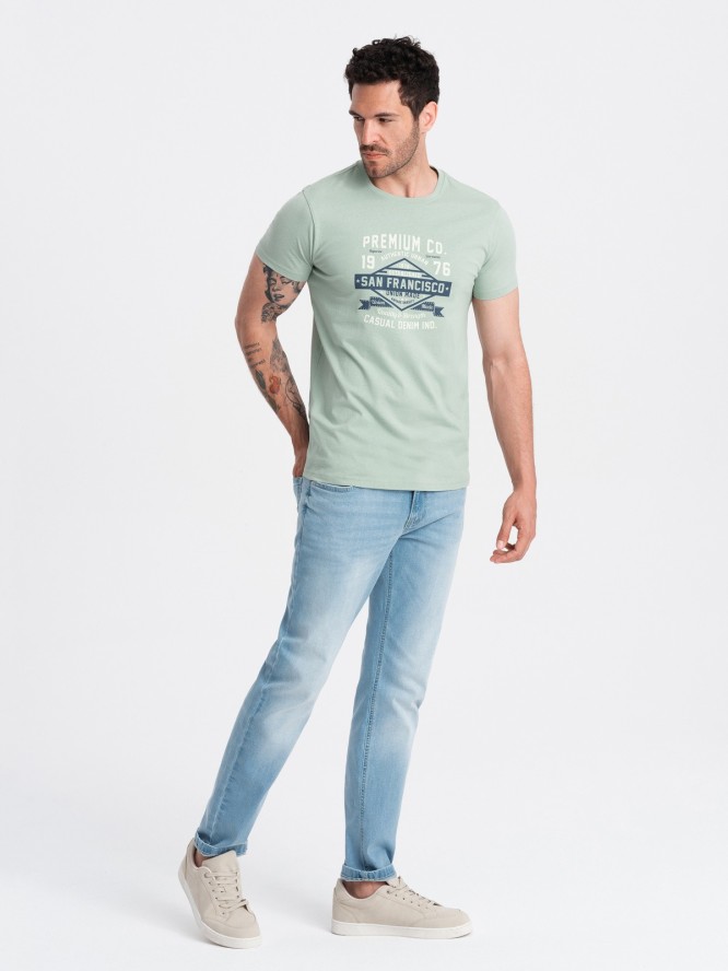 Bawełniany męski t-shirt z nadrukiem San Francisco – miętowy V2 OM-TSPT-0120 - XXL