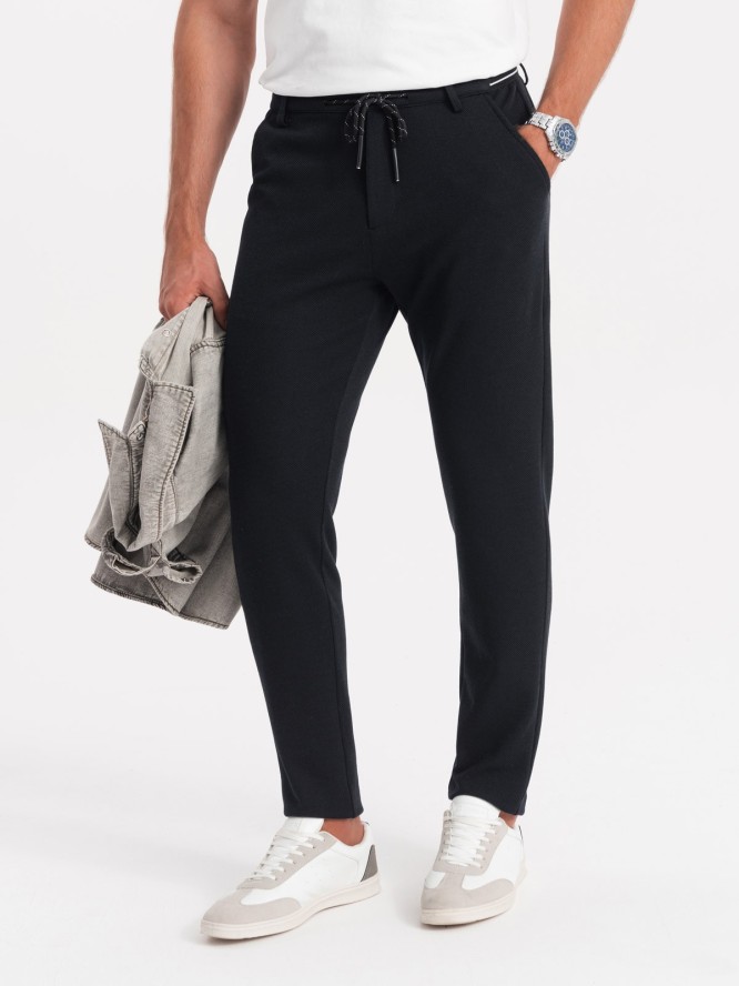 Dzianinowe spodnie męskie z gumką w pasie - czarne V4 OM-PACP-0116 - XXL