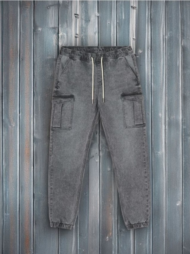 Jeansy jogger cargo - szary